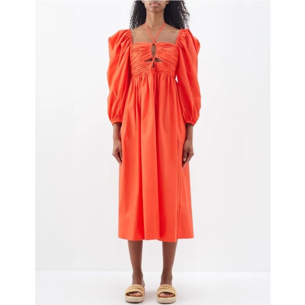 Ulla Johnson NWT Alessa Puff-Sleeve Midi Dress in Coral Size 00